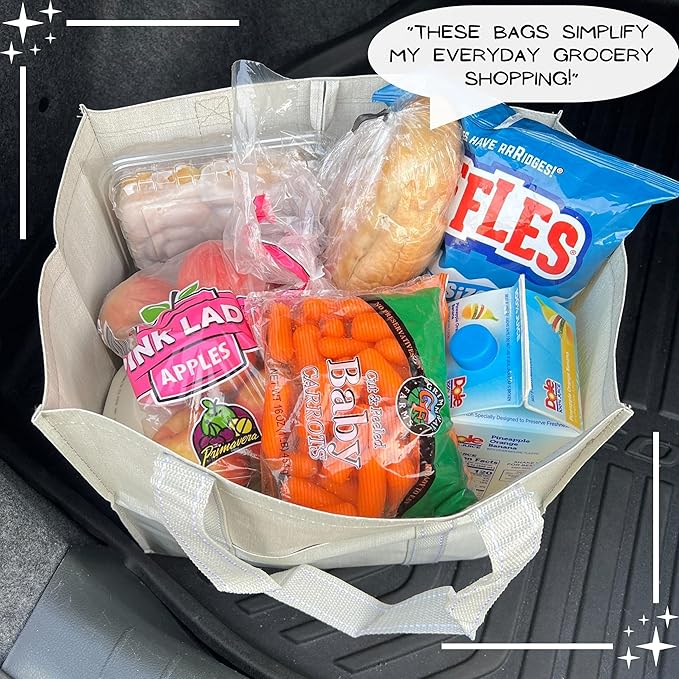 VENO 4 Pack Reusable Grocery Bags, Heavy-Duty Shopping Bags with Handles, Bags for Shopping Cart with Hard Bottom to Stand Upright, Foldable, Multi-Purpose, Sustainable (Beige, 4 Pack)