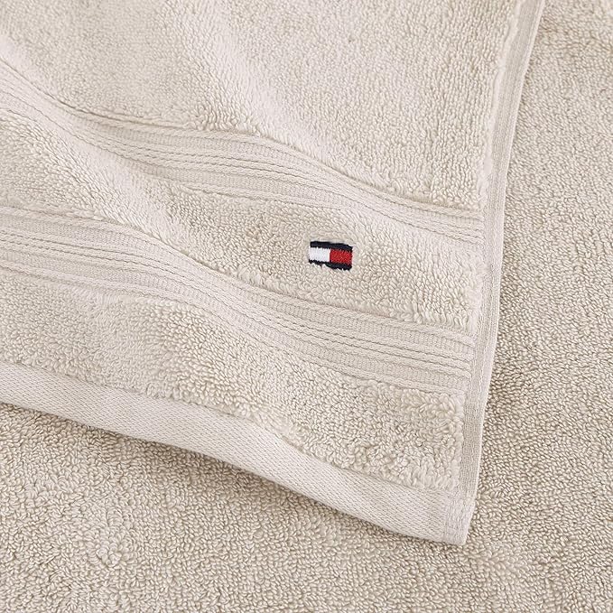 Tommy Hilfiger - Bath Towels, Ultra-Soft & Quick Drying with Zero Twist, 600 GSM Bathroom Towels with Iconic Flag Accent (Harborside Solid Beige, 6 Piece)