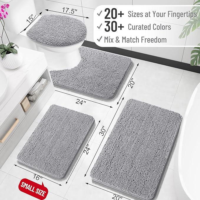 OLANLY Bathroom Rugs 70x24, Extra Soft Absorbent Chenille Bath Rugs, Rubber Backing Quick Dry, Machine Washable Bath Mats for Bathroom Floor, Tub and Shower, Home Decor Accessories, Grey