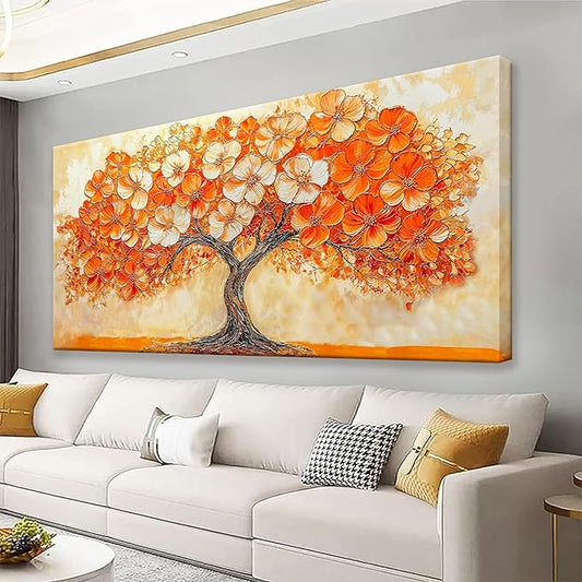 Suconvng Abstract Wall Art Prints Picture Tree Canvas Art Wall Decor Painting Orange Tree Wall Art Bedroom Bathroom Office Home Decor 20" X 40" Ready To Hang