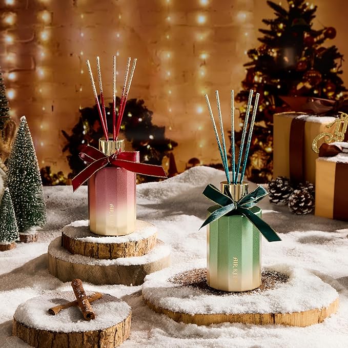 Airkeep Reed Diffuser Set - Balsam & Cedar Christmas Reed Diffuser with 8 Reed Sticks - Scented Oil Diffuser for Home & Office Diffuser Bathroom Shelf Decor - Ideal Gift for Holidays 7.1oz
