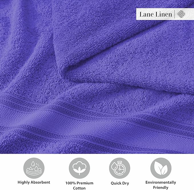 LANE LINEN 100% Cotton 4 Pack Bath Towels Set (28"x54") - Zero Twist, Large Cotton Towels for Bathroom - Quick Dry, Soft & Absorbent Bath Towel Set - Remains Fluffy After Multiple Washes - Blue Irish