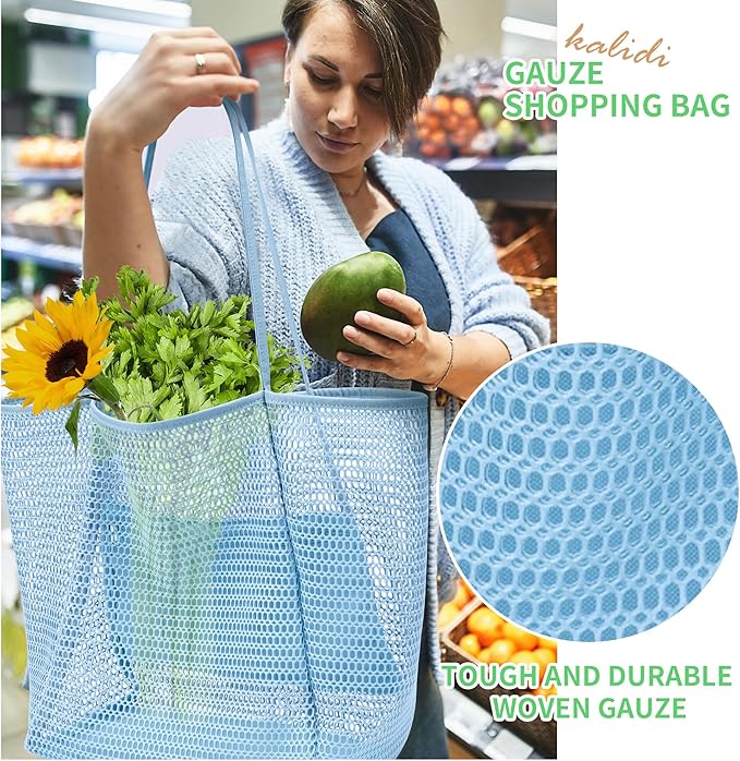 KALIDI BeachNylon Mesh Tote Bag, Casual Tote Bag Hobo Women Foldable MAX 23L Shoulder Bag For Beach Picnic Vacation