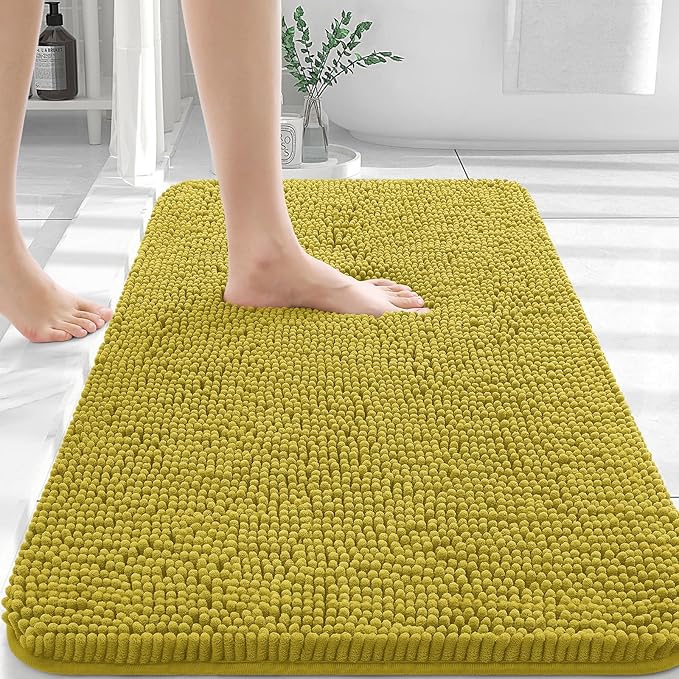 OLANLY Bathroom Rugs 36x24, Extra Soft Absorbent Chenille Bath Rugs, Rubber Backing Quick Dry, Machine Washable Bath Mats for Bathroom Floor, Tub and Shower, Home Decor Accessories, Deep Mustard