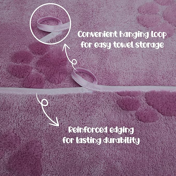 JML Microfiber Bath Towel for Kids, Pet Towels for Drying Dogs Cats, Super Absorbent and Soft Fleece Pet Grooming Blanket for Shower & Bath Supplies, 2 Pack, 40" x 27.5", Purple