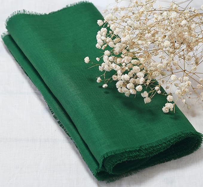Christmas Table Runner with Fringe- 14x72 Inch Green, 100% Pure Linen Christmas Runner for Table, Green Table Runner for Winter – Machine Washable, Handmade