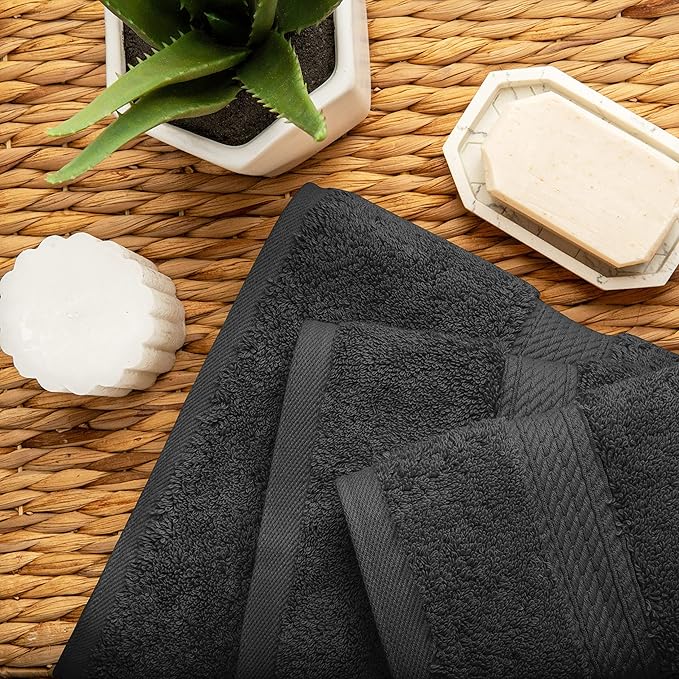 BLUENILEMILLS Buckingham Egyptian Cotton 3-Piece Towel Set, Washcloths, Hand Towels, Bath Towels, Charcoal
