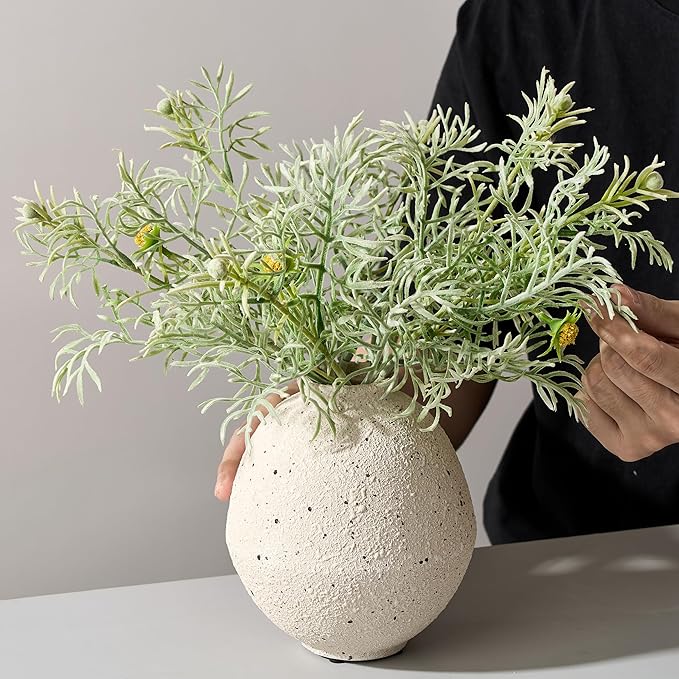 Ceramic Flower Vase, 6.22 Inch Rustic Farmhouse Vase Home Decor, Handcrafted Vintage Pottery Vase, Small Terracotta Vases for Living Room, Table, Shelf, Fireplace, Off-White