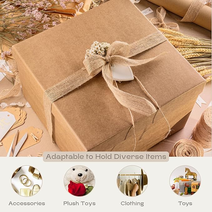 Pack of 5 Gift Boxes with Lids (11.81 x 11.81 x 7.87 inch) - Ideal for Christmas, for Bridesmaid Proposal and Presents - Havana Large Gift Box