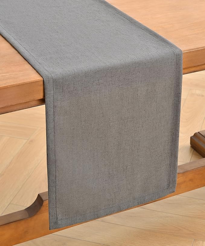 Wracra Linen Style Table Runner, Rustic Farmhouse Charcoal Grey Table Runners 108 Inches Long, Handcrafted Table Runner for Fall, Winter - Everyday Use and Machine Washable