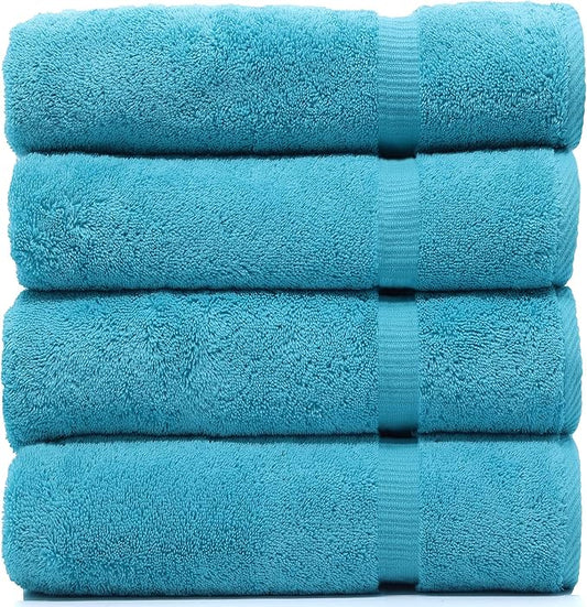 Luxury Hotel & Spa Collection Highly Absorbent, Quick Dry 100% Turkish Cotton 700 GSM, Eco Friendly Towel, for Bathroom Dobby Border Soft Bath Towel Set 27 X 54 -Aqua Blue, Bath Towels - Set of 4