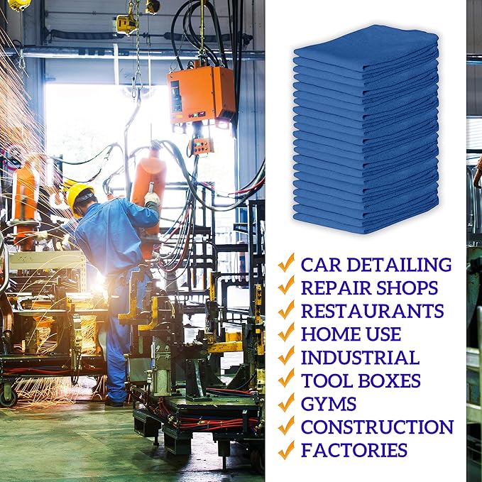 GREEN LIFESTYLE Blue Shop Towels 12x14, 600 Pack, 100% Cotton Super Absorbent & Durable Shop Rags, Reusable Shop Rags Bulk, Multipurpose Cleaning Towels for Automobiles, Industries, Garage and Home