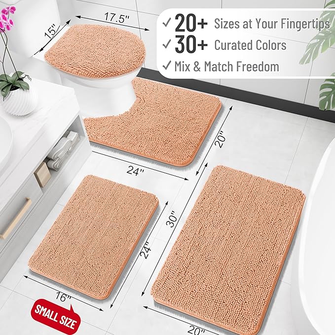 OLANLY Bathroom Rugs 24x16, Extra Soft Absorbent Chenille Bath Rugs, Rubber Backing Quick Dry, Machine Washable Bath Mats for Bathroom Floor, Tub and Shower, Home Decor Accessories, Peach