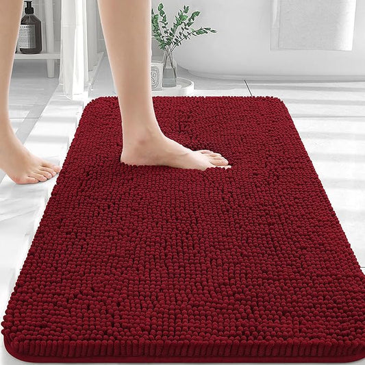 OLANLY Bathroom Rugs 30x20, Extra Soft Absorbent Chenille Bath Rugs, Rubber Backing Quick Dry, Machine Washable Bath Mats for Bathroom Floor, Tub and Shower, Home Decor Accessories, Red