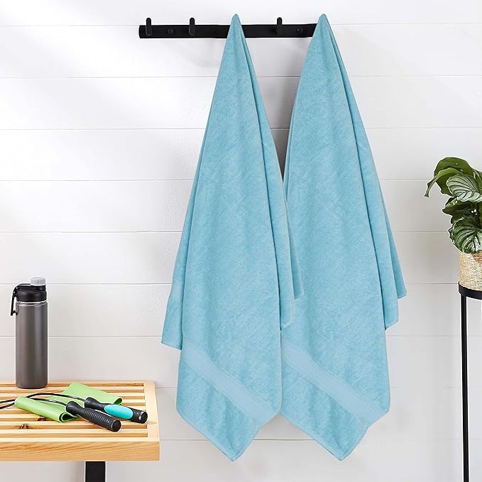 HILLFAIR 600 GSM- 40 x 80 Inches- 100% Cotton 2 Pc XXL Oversized Bath Towel Set- Soft Highly Absorbent Jumbo Bath Sheets Towels Sets- Quick Dry Oversized Bath Towel Sets For Hotel Spa Pool- OCEAN BLUE