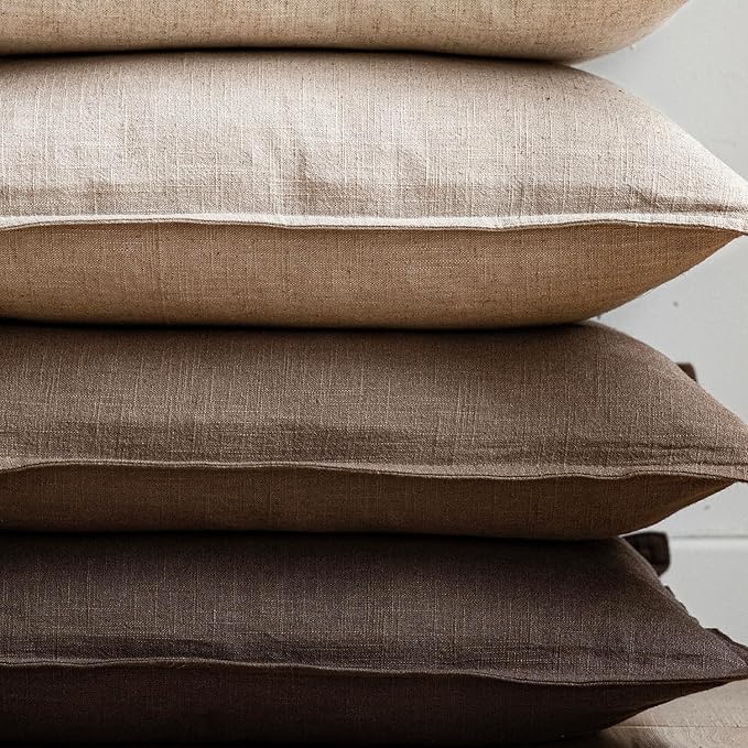 Foindtower Set of 2, Decorative Linen Soild Throw Pillow Covers Soft Accent Cushion Euro Case Boho Farmhouse Pillowcase for Chair Couch Sofa Bedroom Living Room Home Decor 20 x 20 Inch Natural Linen