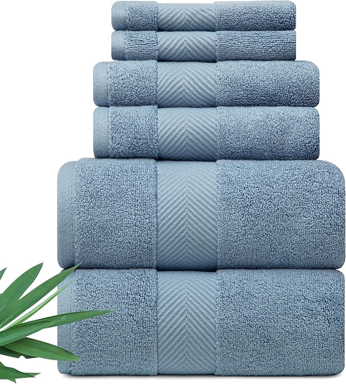 Ultra Soft & Plush Viscose from Bamboo Bath Towels - 700 GSM Luxury Bath Towels - 6 Piece Set - Super Absorbent & Quick Drying (Chambray)