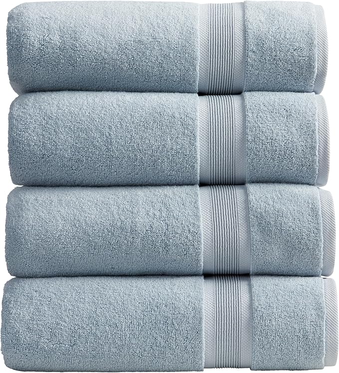 Springtree Home Luxury Bamboo Rayon Bath Towel Set of 4 | 35% Bamboo Rayon - 65% Cotton | Absorbent Quick-Dry Towels for Bathroom | Oeko-TEX Standard 100 Cotton | Blue Fog - 4 Pack