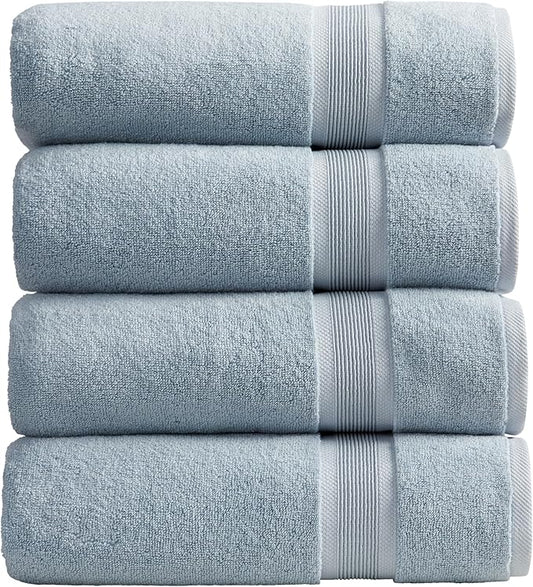 Springtree Home Luxury Bamboo Rayon Bath Towel Set of 4 | 35% Bamboo Rayon - 65% Cotton | Absorbent Quick-Dry Towels for Bathroom | Oeko-TEX Standard 100 Cotton | Blue Fog - 4 Pack