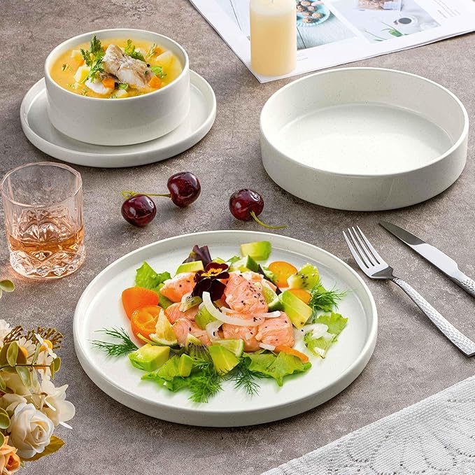 Herogo Dinnerware Dishes Sets with Salad Bowls, 8 Piece Plates and Bowls for 2, Ceramic Stoneware for Kitchen, Dishwasher & Microwave Safe Dinner Ware, Speckled Multicolor