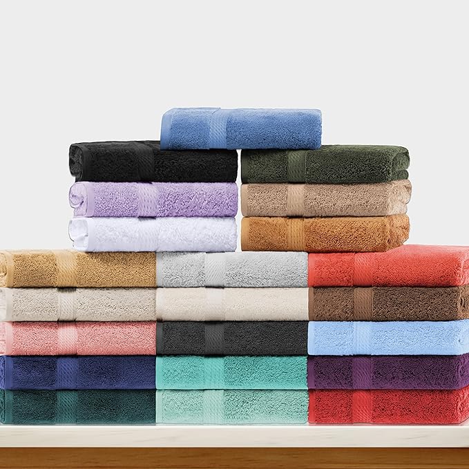 BLUENILEMILLS Buckingham Egyptian Cotton 3-Piece Towel Set, Washcloths, Hand Towels, Bath Towels, Charcoal