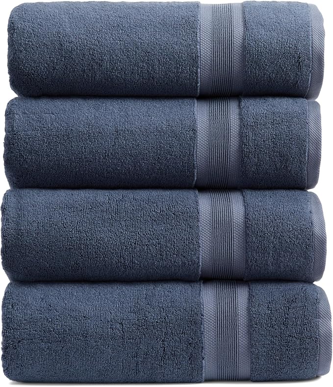 Springtree Home Luxury Viscose from Bamboo Bath Towel Set of 4 | 35% Viscose from Bamboo - 65% Cotton | Absorbent Quick-Dry Towels for Bathroom | Oeko-TEX Standard 100 Cotton | French Blue
