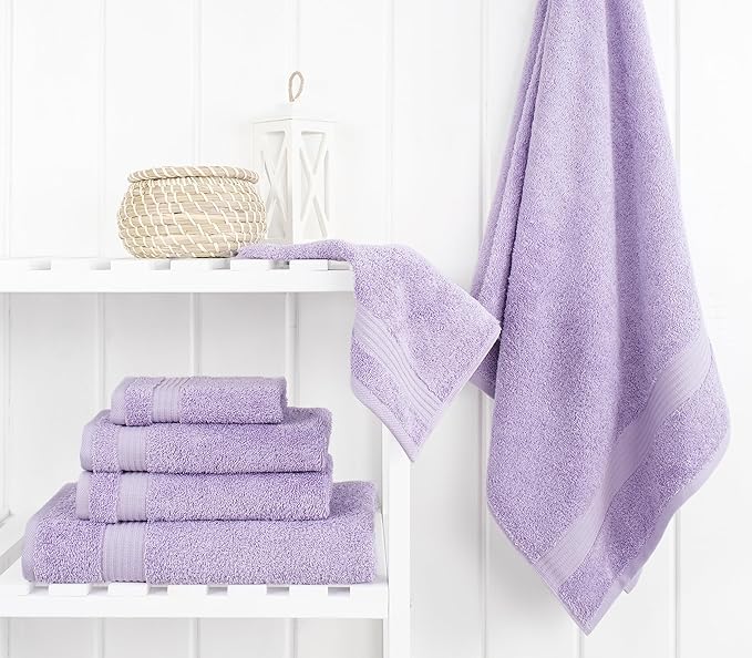 Cotton Paradise 6 Piece Towel Set, 100% Cotton Soft Absorbent Turkish Towels for Bathroom, 2 Bath Towels 2 Hand Towels 2 Washcloths, Lilac Towel Set