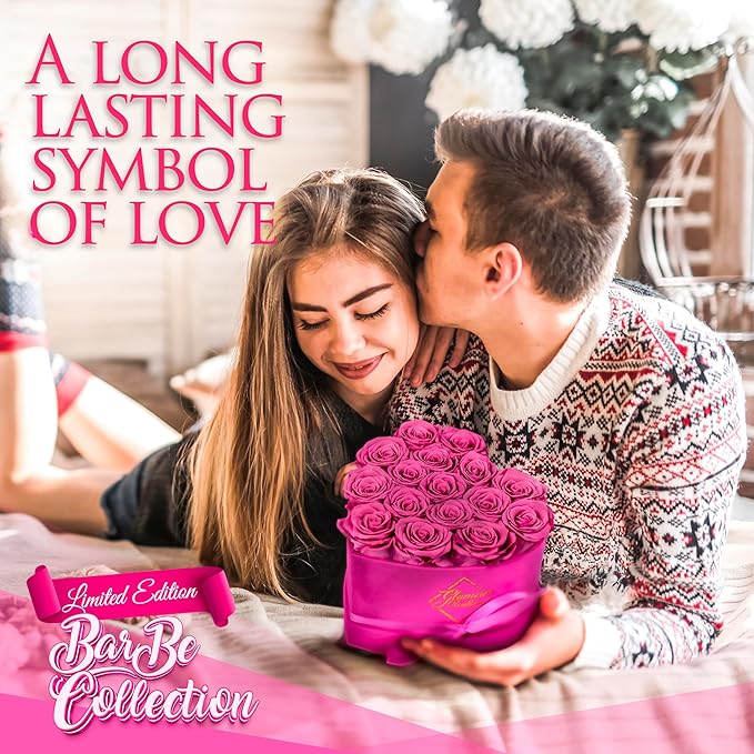 GLAMOUR BOUTIQUE 16 Flower Forever Heart Shape Box - Preserved Roses Gift for Her, Preserved Flowers, Velvet Pink