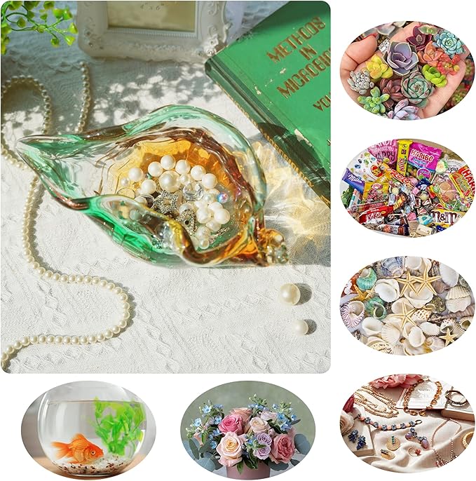 9inch Blown Glass Shell Vase,Handmade Seashell Potpourri Holder Art Glass Conch Seashell Figurine Collectibles Unique Conch Bowl for Home Decor Gift,Colorful