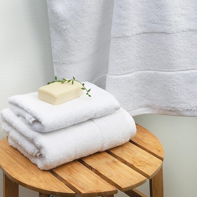 Aston & Arden Aegean Terry Bath Towels - Set of 2 - Ringspun Turkish Cotton Thick and Soft Absorbent Luxury Hotel and Spa Bathroom Towel, 600 GSM, 30 x 60 in, White