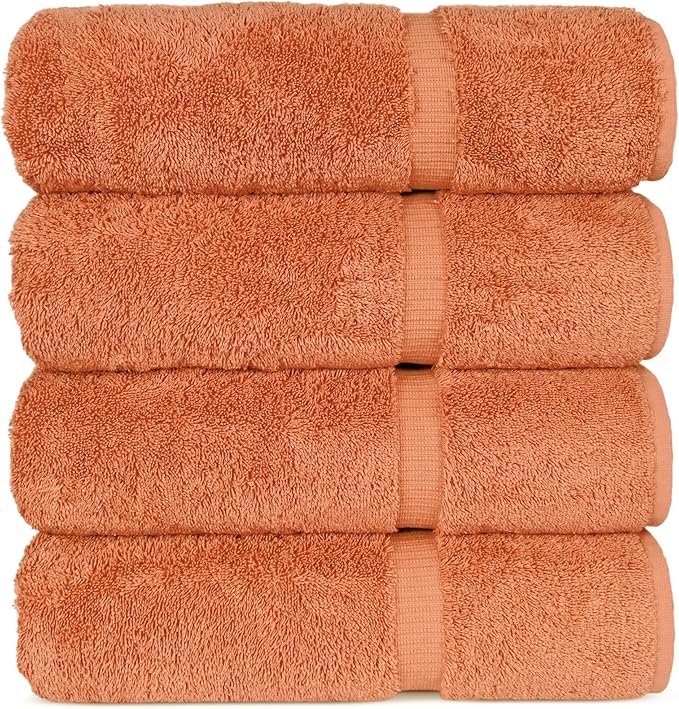 Chakir Turkish Linens 100% Cotton Premium Turkish Towels for Bathroom | 27'' x 54'' (4-Piece Bath Towels - Coral)