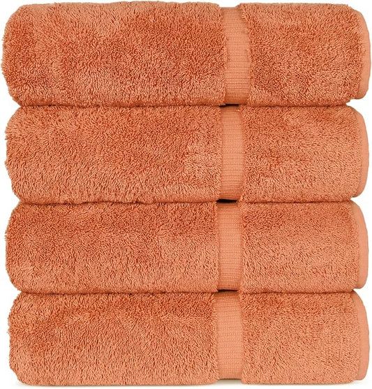 Chakir Turkish Linens 100% Cotton Premium Turkish Towels for Bathroom | 27'' x 54'' (4-Piece Bath Towels - Coral)