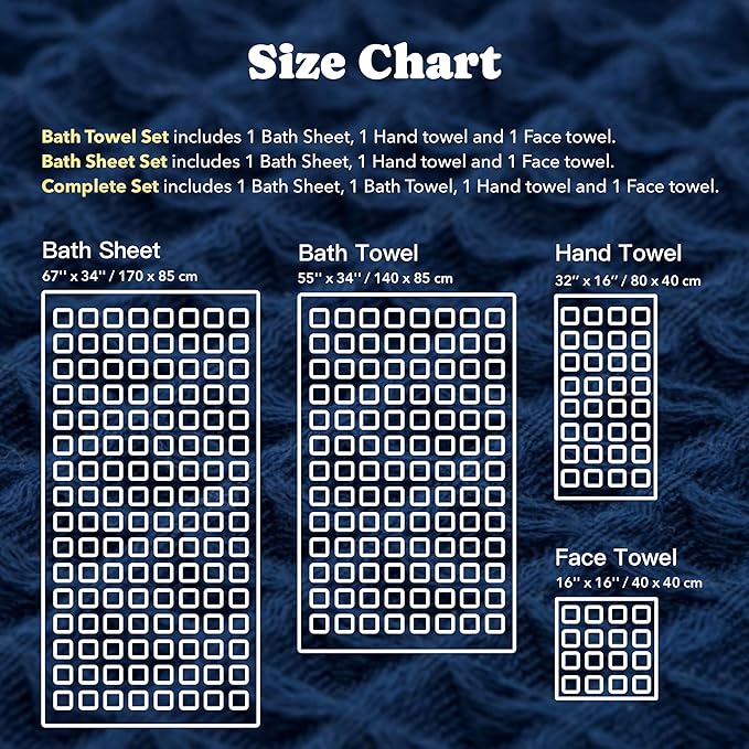 Luxury Japanese Cotton Waffle Bath Towel | Plush, Absorbent, and Quick Dry | Free Storage Bag Included (Ocean Blue, Bath Sheet, 67" x 34")