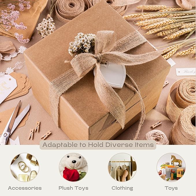 Pack of 10 Gift Boxes with Lid (7.87 x 7.87 x 7.08 inch) - Ideal for Presents, Bridesmaid Proposal and Wedding - Havana