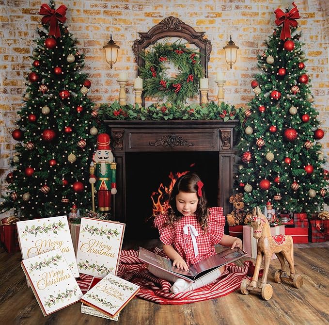 Hollyone 4 Kraft Christmas Gift Boxes with Lids Merry Christmas Sign Gift Wrap Boxes 4 Sizes Xmas Gift Boxes Shirt Box for Wrapping Xmas Holiday Birthday Wedding Present