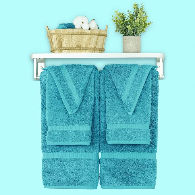 Chakir Turkish Linens 100% Cotton Premium Turkish Towels for Bathroom, 2 Large Bath Towels, 2 Hand Towels, 2 Washcloths (6-Piece Towel Set, Aqua)