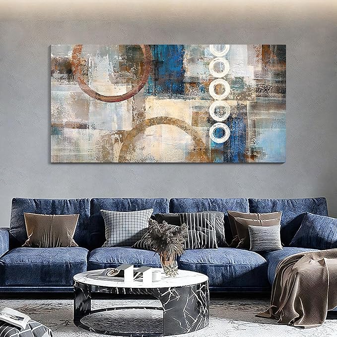 yiijeah Geometric Wall Art - Yellow and Blue Wall art for Living Room - Framed Picture Artwork & 48x24 Inches Large Painting Modern Home Decor