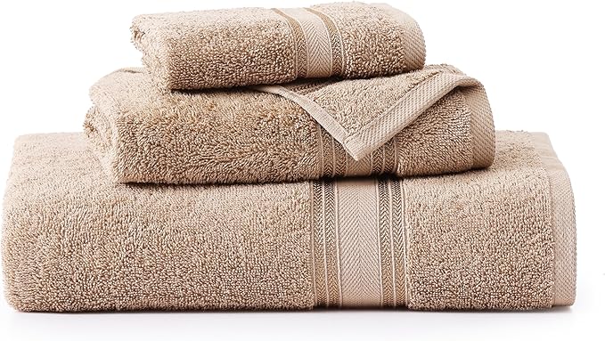 LANE LINEN Luxury Bath Towels Set - 3 Piece 100% Cotton Bathroom Zero Twist Shower Extra Aborbent Towel Super Soft 1 Hand Wash Cloths Taupe