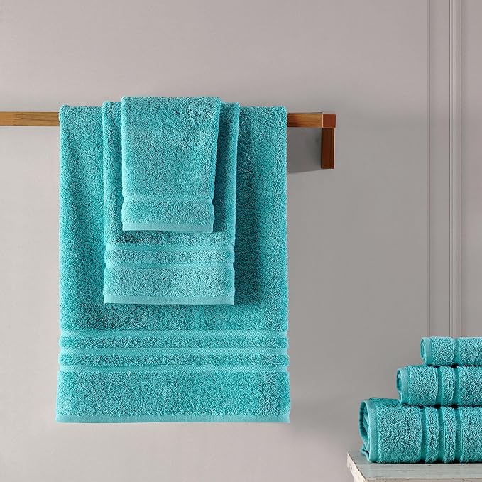 Hawmam Linen Teal Turquoise 6 Piece Bath Towels Set for Bathroom Original Turkish Cotton Soft, Absorbent and Premium 2 Bath Towels, 2 Hand Towels, 2 Washcloths