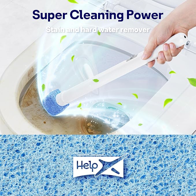 8 Pack Pumice Stone Toilet Bowl Set with 18 in Extra Long Handle,White Holder Case,Pumice Stone for Cleaning, for Cleaning Toilets, Bathtubs, Grills, Swimming Pools, Sinks