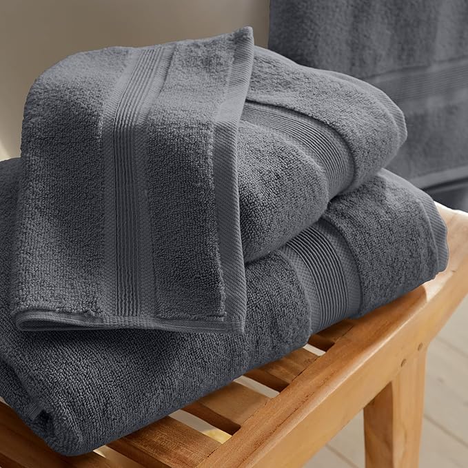 Springtree Home Luxury Viscose from Bamboo Bath Towel Set 6 Piece Set | 35% Viscose from Bamboo - 65% Cotton | Absorbent Quick-Dry Towels for Bathroom | Oeko-TEX Standard 100 Cotton | Iron Grey