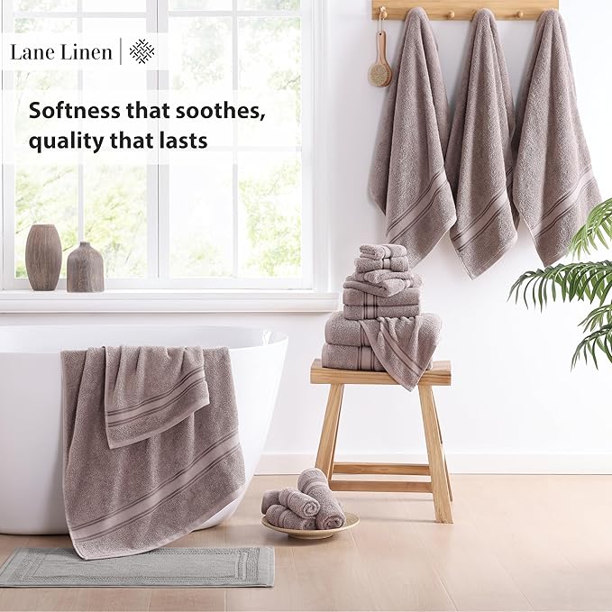 LANE LINEN 100% Ring-Spun Cotton Towels Set 18 – Zero Twist, 6 Bath Towels, 6 Hand Towel & 6 Washcloths, Stays Plush After Washes, Ideal for Spa, Hotel & Family Bathrooms, Highly Absorbent – Platinum