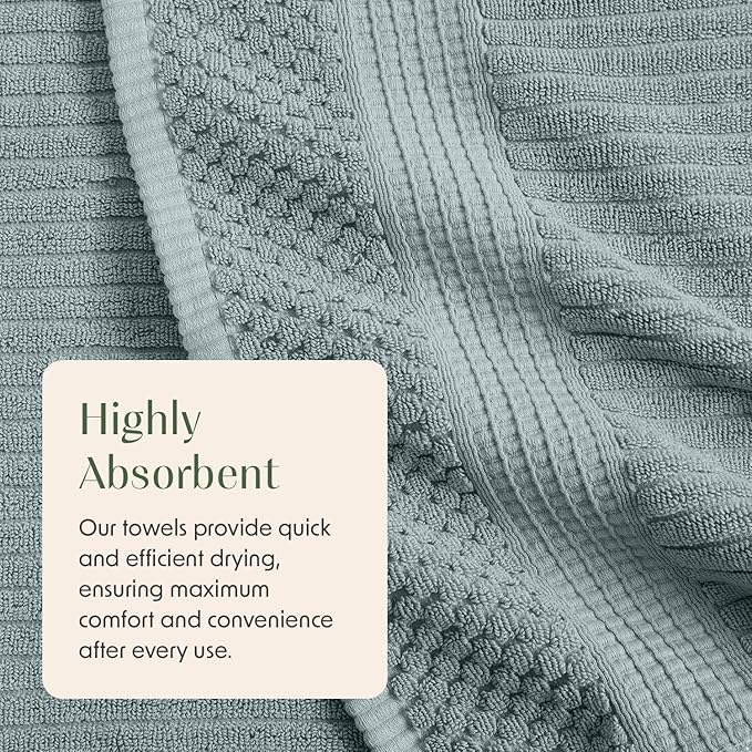 Springtree Home 100% Cotton Bath Towel Set of 4 | Super Soft & Absorbent with Quick-Dry Fibers | 4 Bath Towels | Textured and Durable Cotton | Krista Collection - Silver Blue