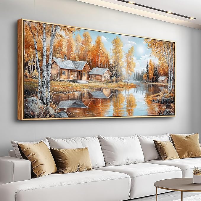 QIYILEXWART Canvas Wall Art For Living Room Wall Decor For Bedroom Office Wall Decoration Forest Cabin Landscape Painting Farmhouse Pictures Artwork Room Aesthetic Home Decor 20x40 In