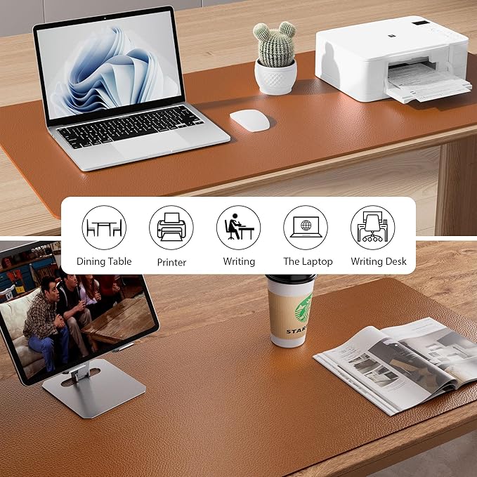 Aothia Leather Desk Pad Protector, Mouse Pad, Office Desk Mat, Non-Slip PU Leather Desk Blotter, Laptop Desk Pad, Waterproof Desk Writing Pad for Office and Home (Brown,31.5" x 15.7")