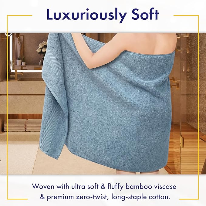 Ultra Soft & Plush Viscose from Bamboo Bath Towels - 700 GSM Luxury Bath Towels - 6 Piece Set - Super Absorbent & Quick Drying (Chambray)