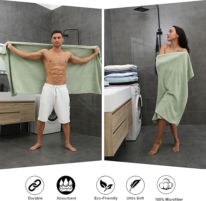 Extra Large Bath Towel Sheet Set 35x70 Inches - Oversized Bath Towels Set,Jumbo Large Microfiber - Quick Dry, Lightweight,Super Soft,Highly Absorbent Towel Set for Bathroom,Hotel,SPA,Pack of 4 (Green)