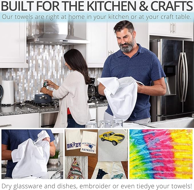 Aunti Em's Kitchen Flour Sack Dish Towels - Natural Cotton for Embroidery and Drying Glass, Hand, Dinnerware - Plain, Thick, Zero-Lint, Highly Absorbent - Set of 12, 27 x 27 Inch, Sage Green