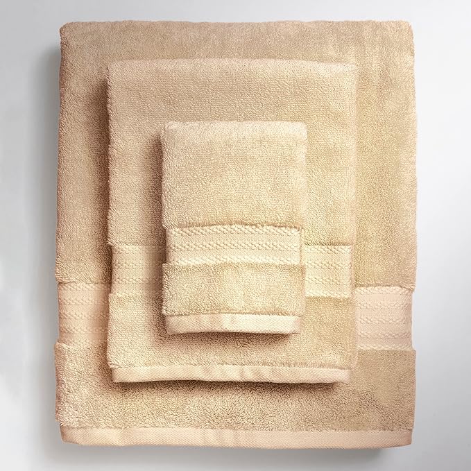 Fabdreams 100% Organic Cotton Bath Towel Set of 6 700 GSM Hotel Premium Plush Absorbent Soft Durable Skin-Friendly Spa Quality Bathroom Comfort with 2 Bath 2 Hand Towels and 2 Wash Cloths Dune Tan