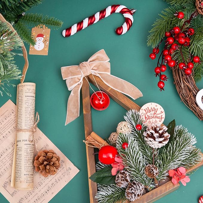 Vintage Camel Velvet Ribbon Christmas Ribbon for Gift Wrapping Crafts Christmas Tree Ornaments Garland Decorations, 1 Inch X 25Yd